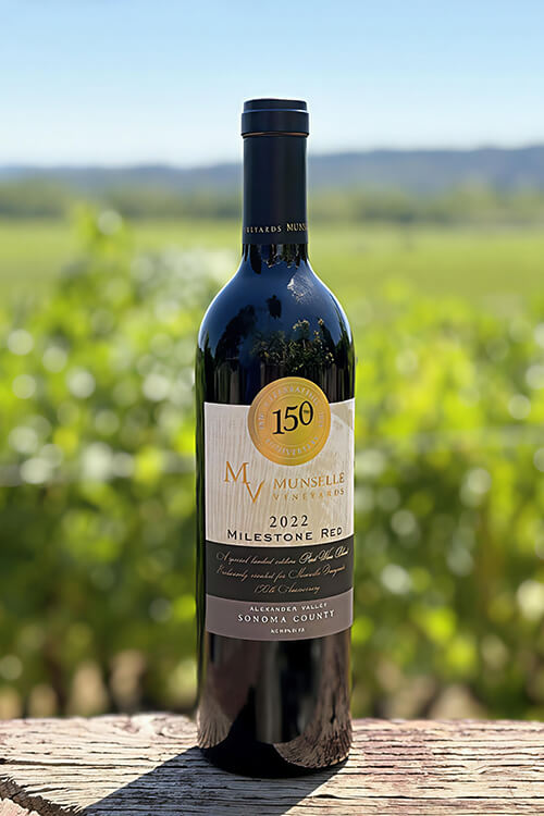 Munselle Vineyards Milestone Red bottle photograph.